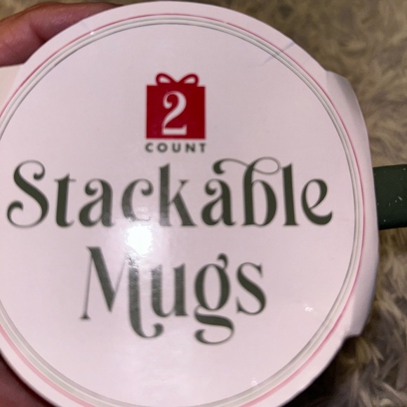 Final clearance Christmas Red & Green 2 Stackable Mugs Ceramic Set Coffee flaw - Picture 3 of 3